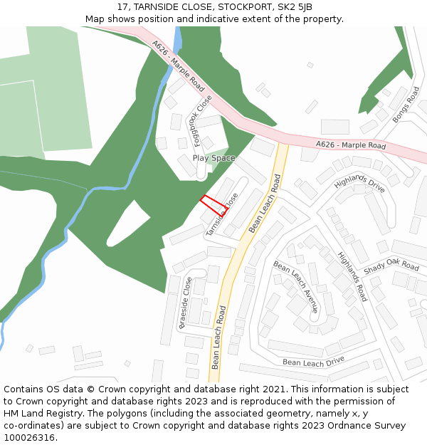 17, TARNSIDE CLOSE, STOCKPORT, SK2 5JB: Location map and indicative extent of plot