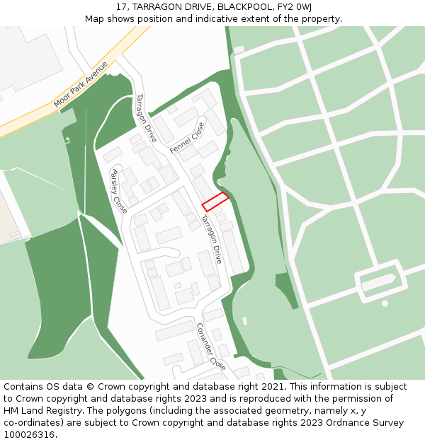 17, TARRAGON DRIVE, BLACKPOOL, FY2 0WJ: Location map and indicative extent of plot