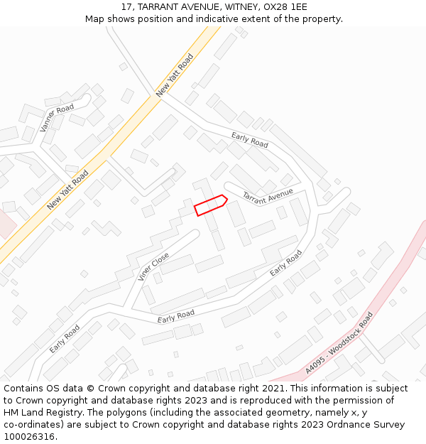 17, TARRANT AVENUE, WITNEY, OX28 1EE: Location map and indicative extent of plot