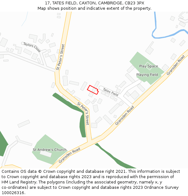 17, TATES FIELD, CAXTON, CAMBRIDGE, CB23 3PX: Location map and indicative extent of plot