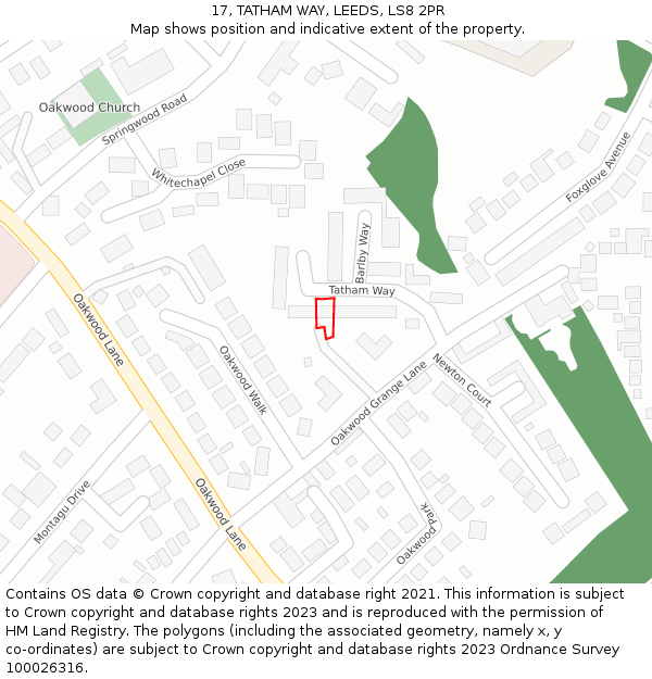 17, TATHAM WAY, LEEDS, LS8 2PR: Location map and indicative extent of plot