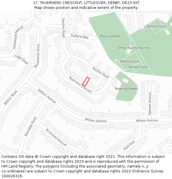 17, TAVERNERS CRESCENT, LITTLEOVER, DERBY, DE23 6XT: Location map and indicative extent of plot