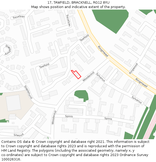 17, TAWFIELD, BRACKNELL, RG12 8YU: Location map and indicative extent of plot