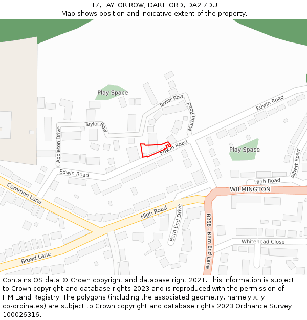 17, TAYLOR ROW, DARTFORD, DA2 7DU: Location map and indicative extent of plot