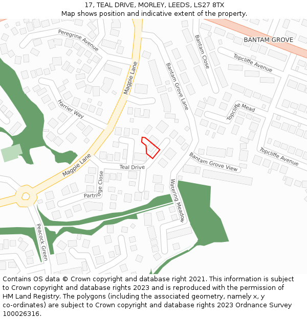 17, TEAL DRIVE, MORLEY, LEEDS, LS27 8TX: Location map and indicative extent of plot