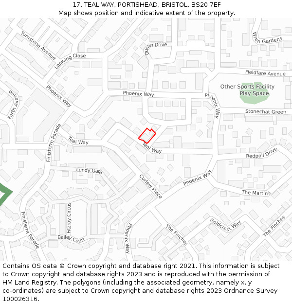 17, TEAL WAY, PORTISHEAD, BRISTOL, BS20 7EF: Location map and indicative extent of plot