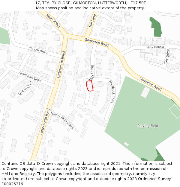 17, TEALBY CLOSE, GILMORTON, LUTTERWORTH, LE17 5PT: Location map and indicative extent of plot