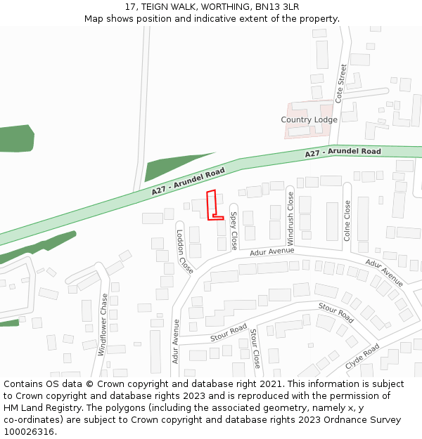 17, TEIGN WALK, WORTHING, BN13 3LR: Location map and indicative extent of plot