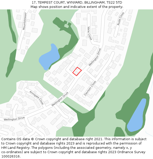 17, TEMPEST COURT, WYNYARD, BILLINGHAM, TS22 5TD: Location map and indicative extent of plot