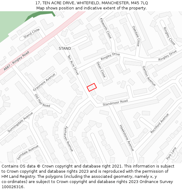 17, TEN ACRE DRIVE, WHITEFIELD, MANCHESTER, M45 7LQ: Location map and indicative extent of plot