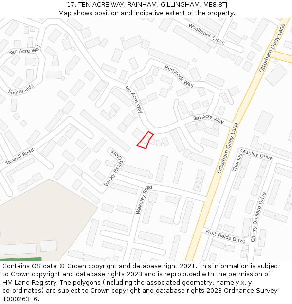 17, TEN ACRE WAY, RAINHAM, GILLINGHAM, ME8 8TJ: Location map and indicative extent of plot