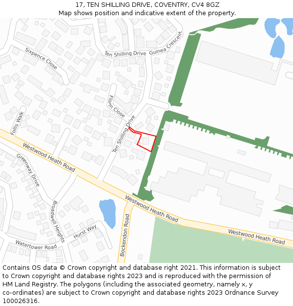 17, TEN SHILLING DRIVE, COVENTRY, CV4 8GZ: Location map and indicative extent of plot