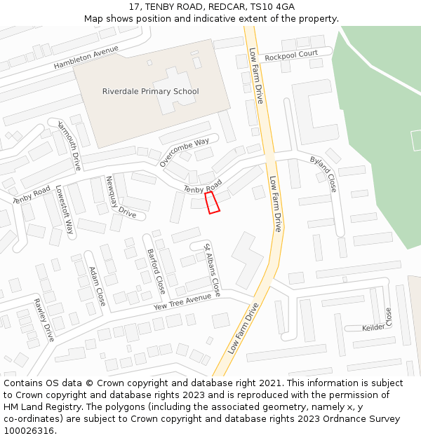 17, TENBY ROAD, REDCAR, TS10 4GA: Location map and indicative extent of plot