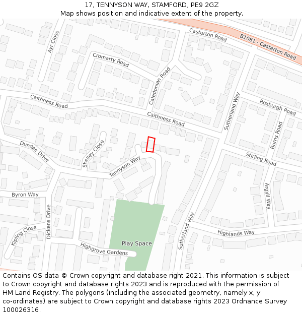 17, TENNYSON WAY, STAMFORD, PE9 2GZ: Location map and indicative extent of plot