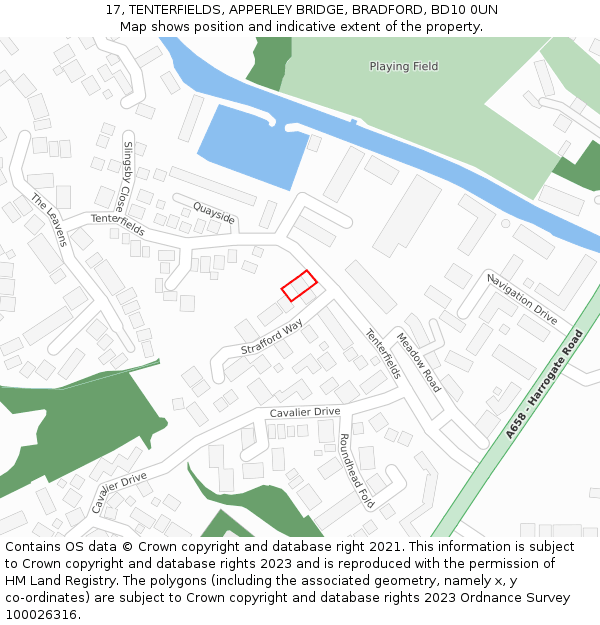 17, TENTERFIELDS, APPERLEY BRIDGE, BRADFORD, BD10 0UN: Location map and indicative extent of plot