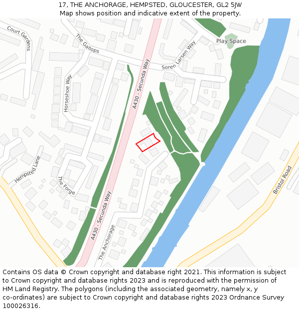 17, THE ANCHORAGE, HEMPSTED, GLOUCESTER, GL2 5JW: Location map and indicative extent of plot