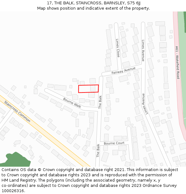 17, THE BALK, STAINCROSS, BARNSLEY, S75 6JJ: Location map and indicative extent of plot