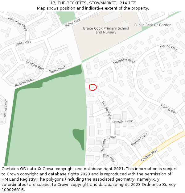 17, THE BECKETTS, STOWMARKET, IP14 1TZ: Location map and indicative extent of plot