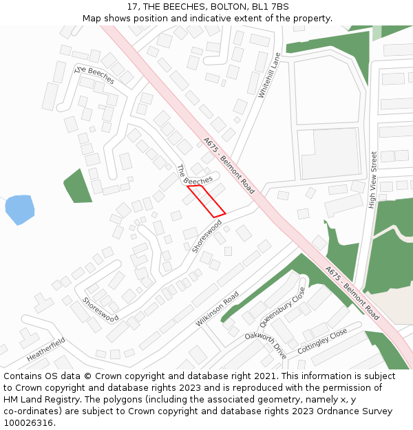 17, THE BEECHES, BOLTON, BL1 7BS: Location map and indicative extent of plot