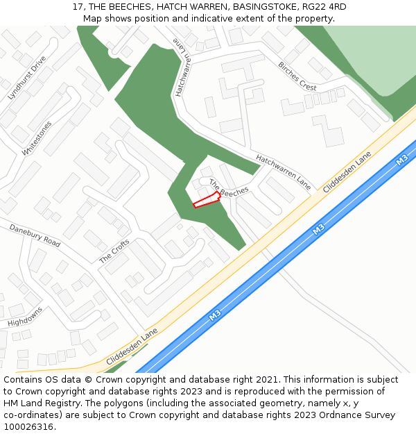 17, THE BEECHES, HATCH WARREN, BASINGSTOKE, RG22 4RD: Location map and indicative extent of plot
