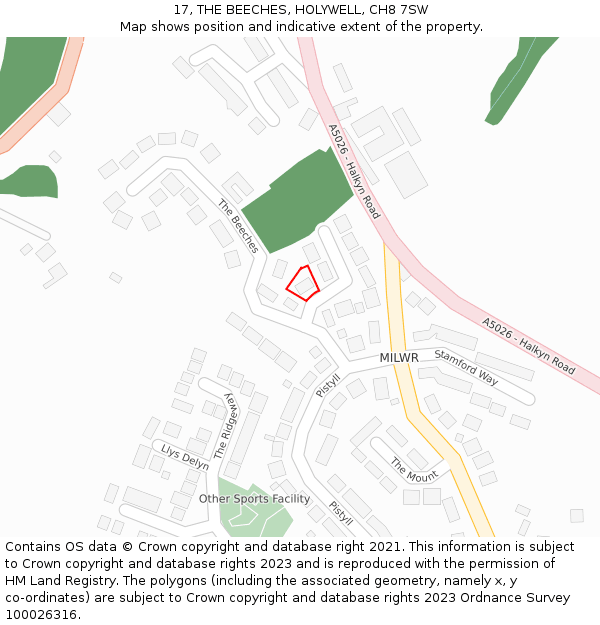 17, THE BEECHES, HOLYWELL, CH8 7SW: Location map and indicative extent of plot