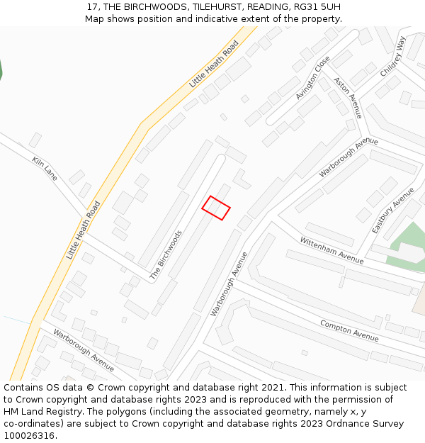 17, THE BIRCHWOODS, TILEHURST, READING, RG31 5UH: Location map and indicative extent of plot