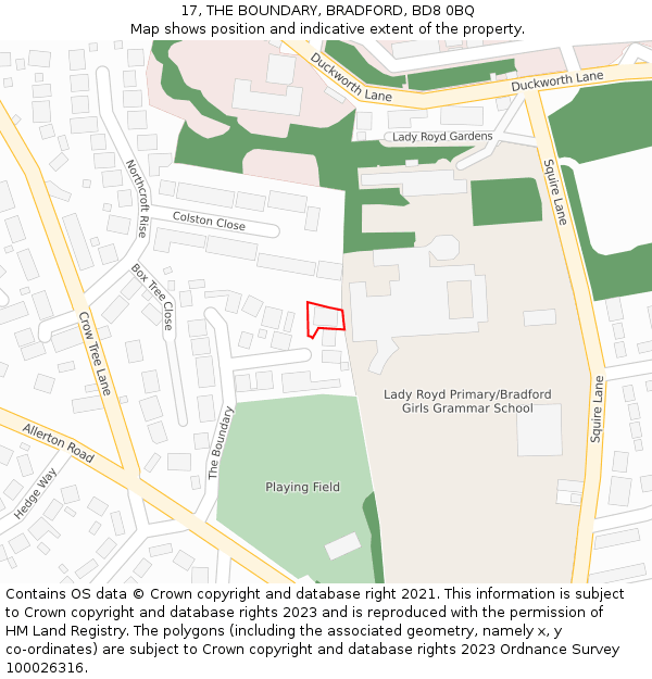 17, THE BOUNDARY, BRADFORD, BD8 0BQ: Location map and indicative extent of plot