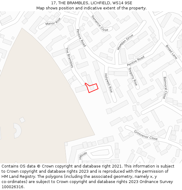 17, THE BRAMBLES, LICHFIELD, WS14 9SE: Location map and indicative extent of plot