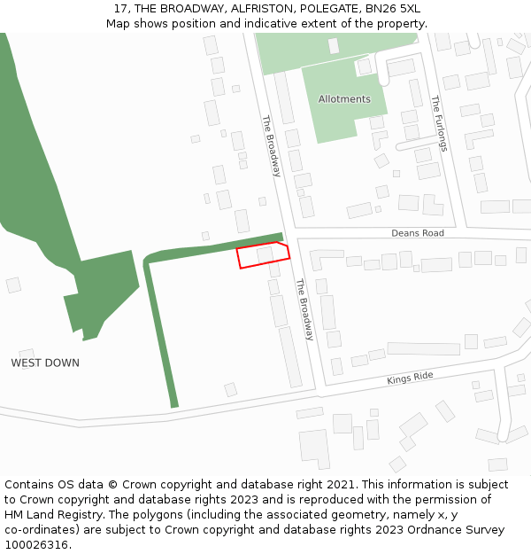 17, THE BROADWAY, ALFRISTON, POLEGATE, BN26 5XL: Location map and indicative extent of plot