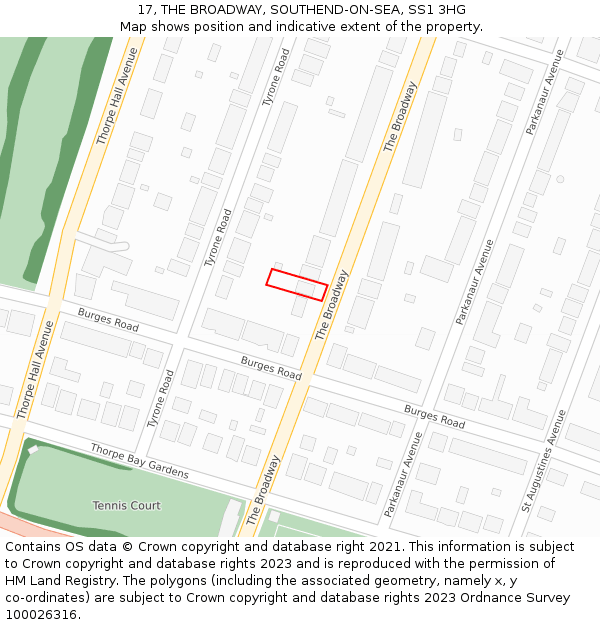 17, THE BROADWAY, SOUTHEND-ON-SEA, SS1 3HG: Location map and indicative extent of plot