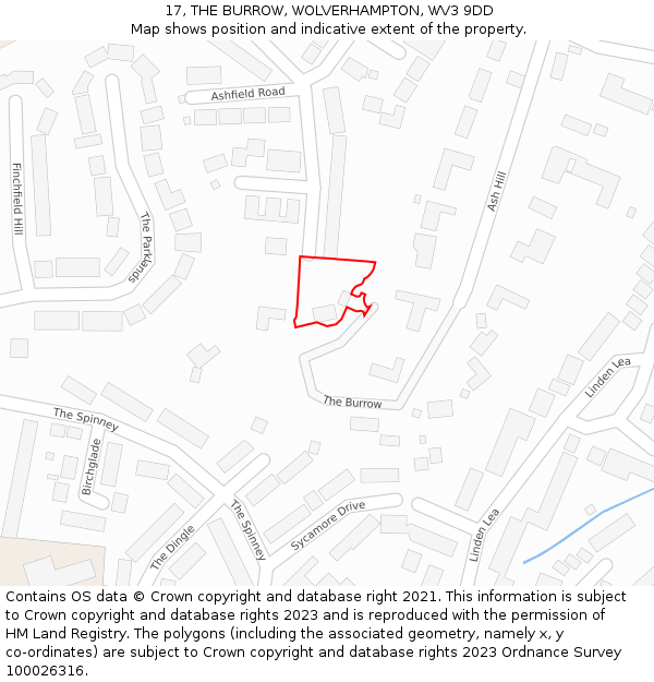 17, THE BURROW, WOLVERHAMPTON, WV3 9DD: Location map and indicative extent of plot