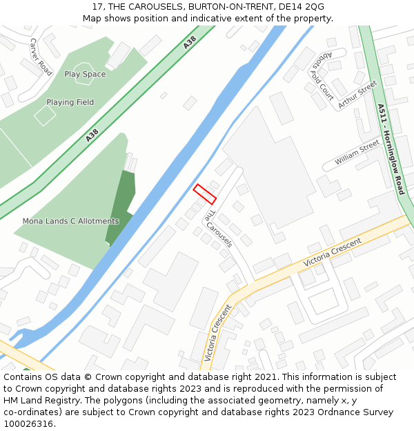 17, THE CAROUSELS, BURTON-ON-TRENT, DE14 2QG: Location map and indicative extent of plot