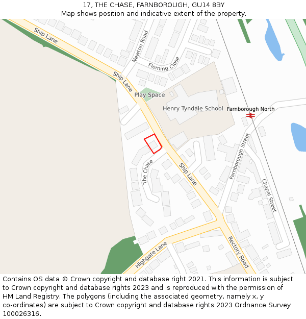 17, THE CHASE, FARNBOROUGH, GU14 8BY: Location map and indicative extent of plot