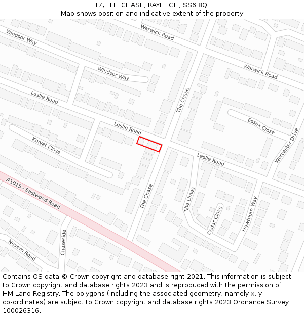 17, THE CHASE, RAYLEIGH, SS6 8QL: Location map and indicative extent of plot