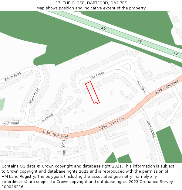 17, THE CLOSE, DARTFORD, DA2 7ES: Location map and indicative extent of plot