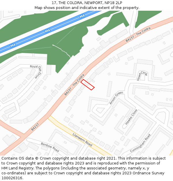 17, THE COLDRA, NEWPORT, NP18 2LP: Location map and indicative extent of plot