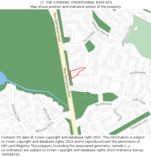 17, THE CONIFERS, CROWTHORNE, RG45 6TG: Location map and indicative extent of plot