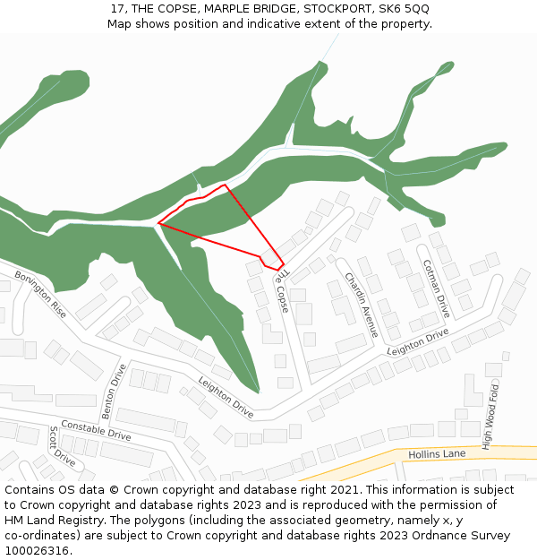 17, THE COPSE, MARPLE BRIDGE, STOCKPORT, SK6 5QQ: Location map and indicative extent of plot