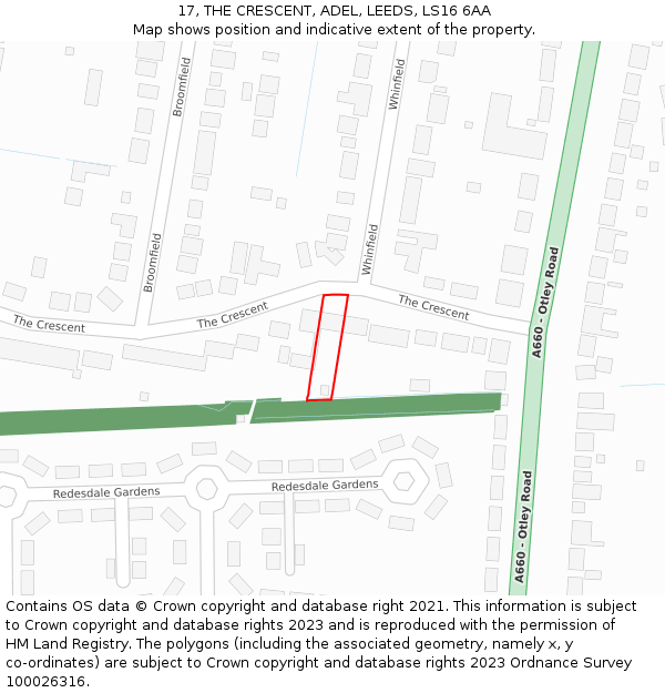 17, THE CRESCENT, ADEL, LEEDS, LS16 6AA: Location map and indicative extent of plot