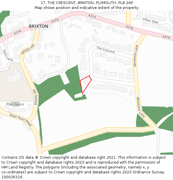 17, THE CRESCENT, BRIXTON, PLYMOUTH, PL8 2AP: Location map and indicative extent of plot