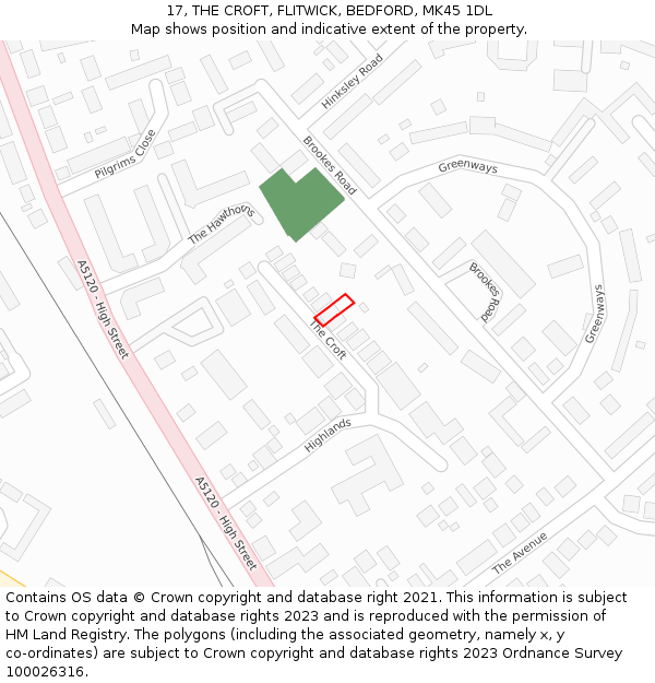 17, THE CROFT, FLITWICK, BEDFORD, MK45 1DL: Location map and indicative extent of plot