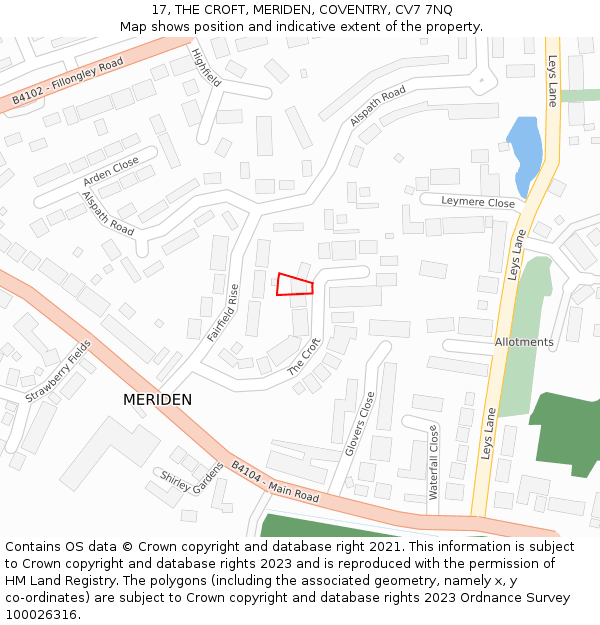 17, THE CROFT, MERIDEN, COVENTRY, CV7 7NQ: Location map and indicative extent of plot