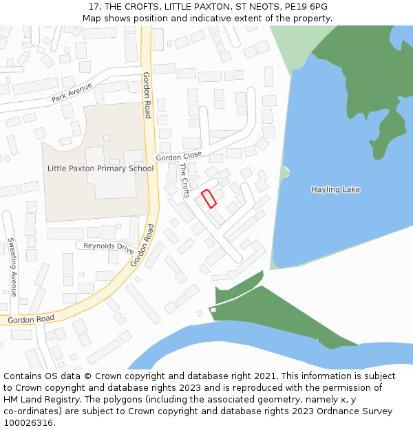 17, THE CROFTS, LITTLE PAXTON, ST NEOTS, PE19 6PG: Location map and indicative extent of plot