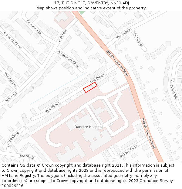 17, THE DINGLE, DAVENTRY, NN11 4DJ: Location map and indicative extent of plot