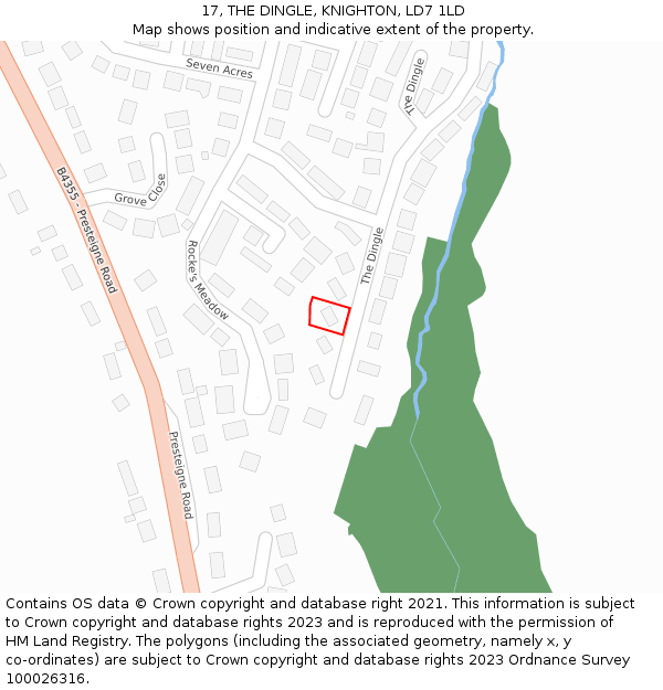 17, THE DINGLE, KNIGHTON, LD7 1LD: Location map and indicative extent of plot
