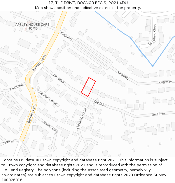 17, THE DRIVE, BOGNOR REGIS, PO21 4DU: Location map and indicative extent of plot