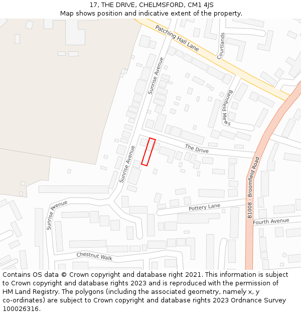 17, THE DRIVE, CHELMSFORD, CM1 4JS: Location map and indicative extent of plot