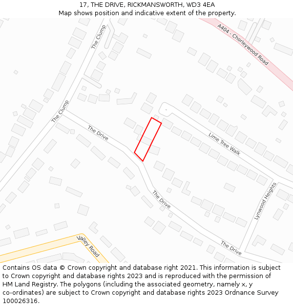 17, THE DRIVE, RICKMANSWORTH, WD3 4EA: Location map and indicative extent of plot