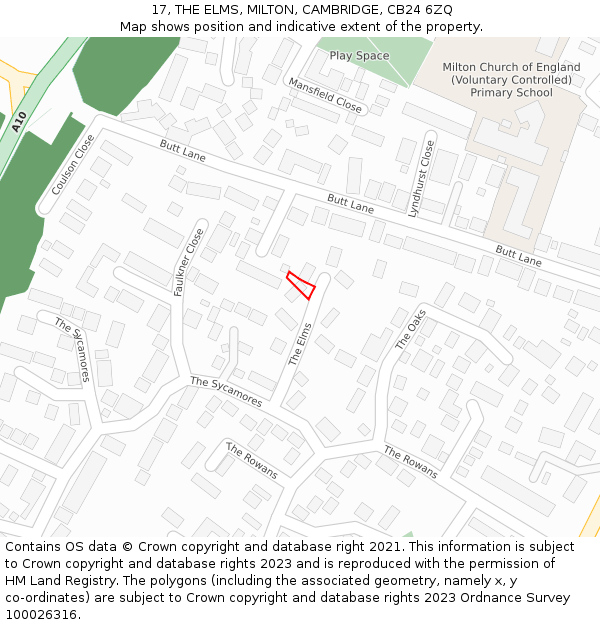 17, THE ELMS, MILTON, CAMBRIDGE, CB24 6ZQ: Location map and indicative extent of plot