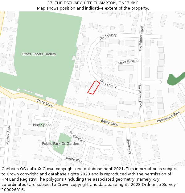 17, THE ESTUARY, LITTLEHAMPTON, BN17 6NF: Location map and indicative extent of plot